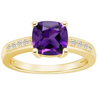 Alyson Layne 14k Gold Cushion Amethyst & 1/8 Carat T.W. Diamond Ring