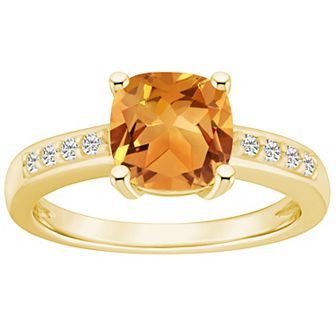 Alyson Layne 14k Gold Cushion Citrine & 1/8 Carat T.W. Diamond Ring