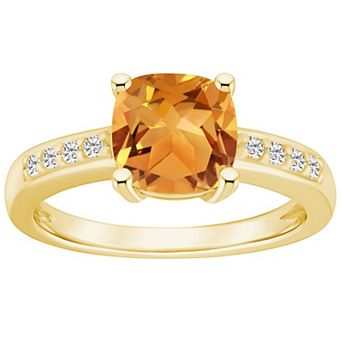 Alyson Layne 14k Gold Cushion Citrine & 1/8 Carat T.W. Diamond Ring