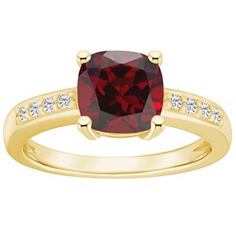Alyson Layne 14k Gold Cushion Garnet & 1/8 Carat T.W. Diamond Ring