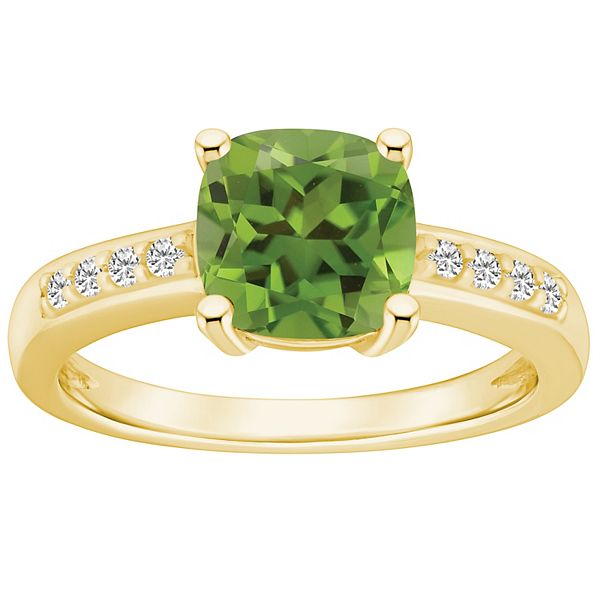 Alyson Layne 14k Gold Cushion Peridot & 1/8 Carat T.W. Diamond Ring