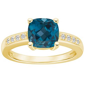 Alyson Layne 14k Gold Cushion London Blue Topaz & 1/8 Carat T.W. Diamond Ring