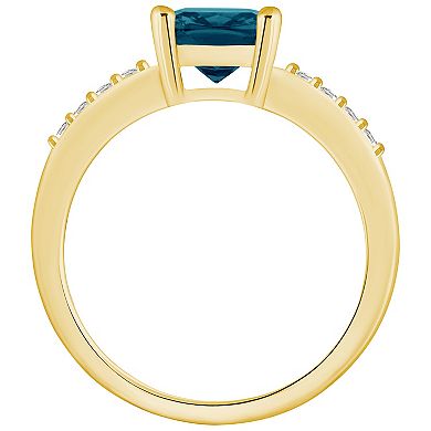 Alyson Layne 14k Gold Cushion London Blue Topaz & 1/8 Carat T.W. Diamond Ring