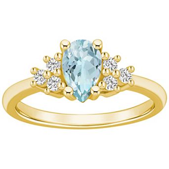 Alyson Layne 14k Gold Pear Shape Aquamarine & 1/5 Carat T.W. Diamond Ring