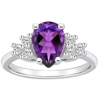 Alyson Layne 14k White Gold Pear Shape Amethyst & 1/3 Carat T.W. Diamond Ring