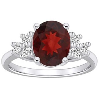 Alyson Layne 14k White Gold Oval Garnet & 1/3 Carat T.W. Diamond Ring