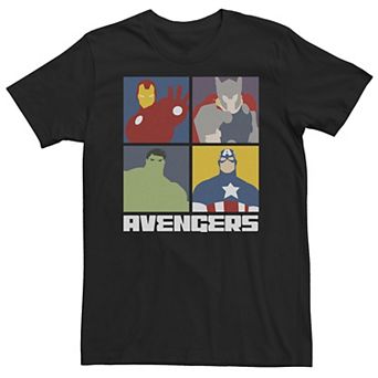 Big & Tall Marvel Avengers Assemble Iron Man Hulk Thor Cap 4 Box Tee