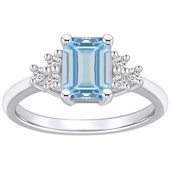 Alyson Layne 14k White Gold Emerald-Cut Aquamarine & 1/5 Carat T.W. Diamond Ring
