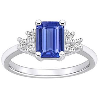 Alyson Layne 14k White Gold Emerald-Cut Tanzanite & 1/5 Carat T.W. Diamond Ring