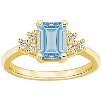 Alyson Layne 14k Gold Emerald-Cut Aquamarine & 1/5 Carat T.W. Diamond Ring