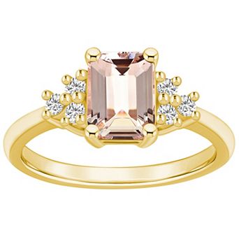 Alyson Layne 14k Gold Emerald-Cut Morganite & 1/5 Carat T.W. Diamond Ring