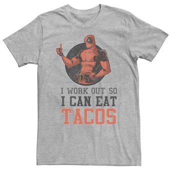 Big & Tall Marvel Deadpool "I Work Out So I Can Eat Tacos" Tee