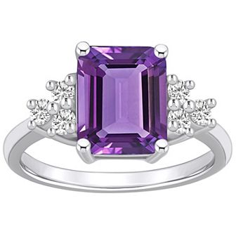 Alyson Layne 14k White Gold Emerald-Cut Amethyst & 1/3 Carat T.W. Diamond Ring