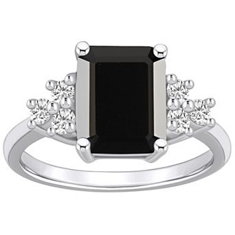 Alyson Layne 14k White Gold Emerald-Cut Black Onyx & 1/3 Carat T.W. Diamond Ring