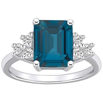 Alyson Layne 14k White Gold Emerald-Cut London Blue Topaz & 1/3 Carat T.W. Diamond Ring