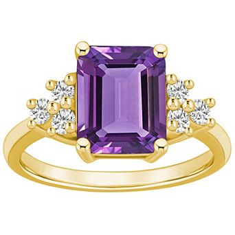 Alyson Layne 14k Gold Emerald-Cut Amethyst & 1/3 Carat T.W. Diamond Ring