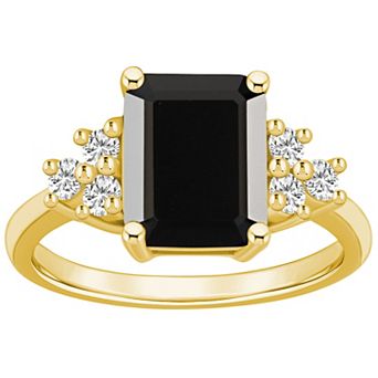 Alyson Layne 14k Gold Emerald-Cut Black Onyx & 1/3 Carat T.W. Diamond Ring