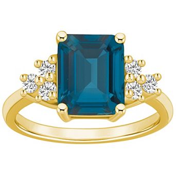 Alyson Layne 14k Gold Emerald-Cut London Blue Topaz & 1/3 Carat T.W. Diamond Ring