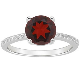 Alyson Layne 14k White Gold Round Garnet & 1/10 Carat T.W. Diamond Ring