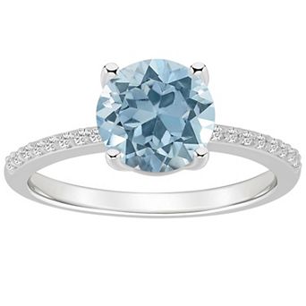 Alyson Layne 14k White Gold Round Sky Blue Topaz & 1/10 Carat T.W. Diamond Ring