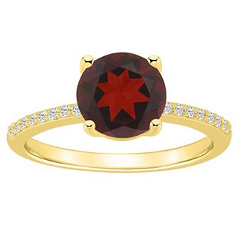 Alyson Layne 14k Gold Round Garnet & 1/10 Carat T.W. Diamond Ring
