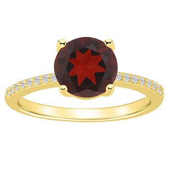 Alyson Layne 14k Gold Round Garnet & 1/10 Carat T.W. Diamond Ring