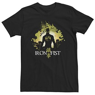 Big & Tall Marvel Iron Fist Blackout Silhouette Cityscape Glow Tee
