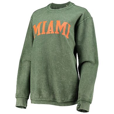 Women's Pressbox Green Miami Hurricanes Comfy Cord Vintage Wash Basic Arch Pullover Sweatshirt