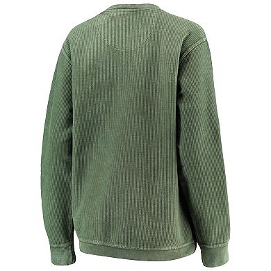 Women's Pressbox Green Miami Hurricanes Comfy Cord Vintage Wash Basic Arch Pullover Sweatshirt