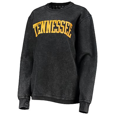 Women's Pressbox Black Tennessee Volunteers Comfy Cord Vintage Wash Basic Arch Pullover Sweatshirt