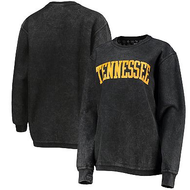 Women's Pressbox Black Tennessee Volunteers Comfy Cord Vintage Wash Basic Arch Pullover Sweatshirt