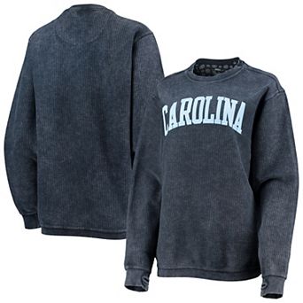 Women's Pressbox Navy North Carolina Tar Heels Comfy Cord Vintage Wash Basic Arch Pullover Sweatshirt