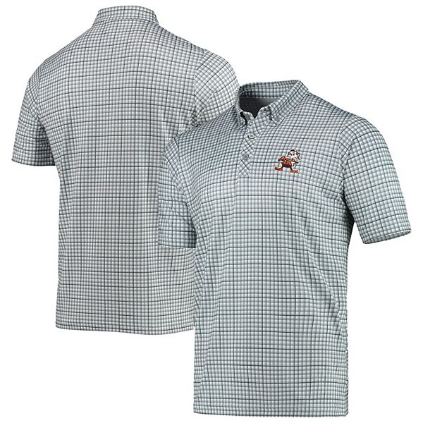 Men's Antigua Gray/Black Cleveland Browns Deliver Button-Down Polo