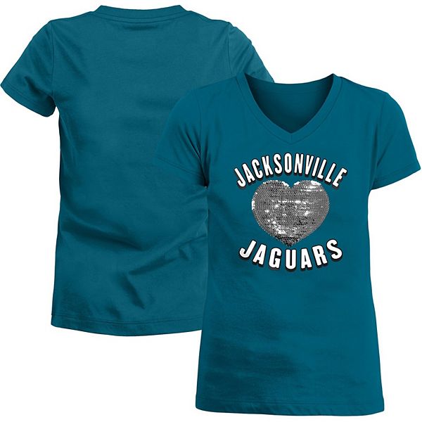 Girls Youth New Era Teal Jacksonville Jaguars Reverse Sequins T-Shirt