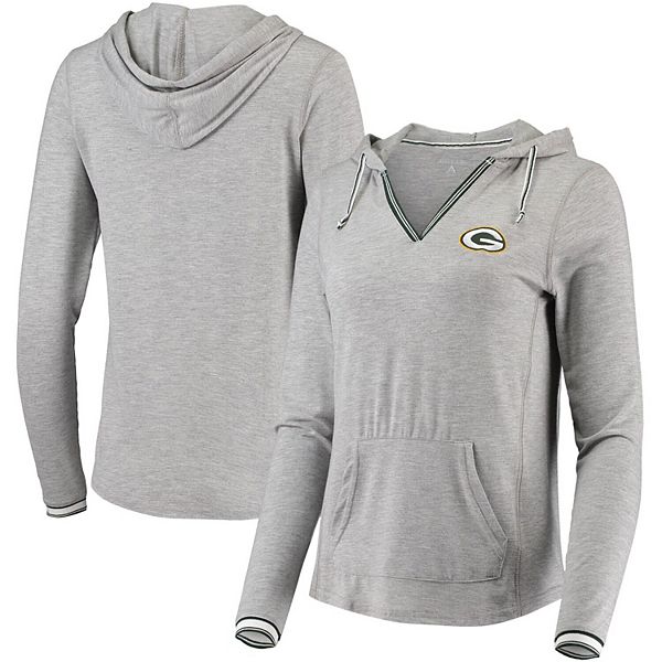 Womens Antigua Heathered Gray Green Bay Packers Warm Up Tri Blend Hoodie Long Sleeve V Neck T Shirt 