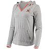 Women's Antigua Heathered Gray Cleveland Browns Warm-Up Tri-Blend Hoodie Long Sleeve V-Neck T-Shirt