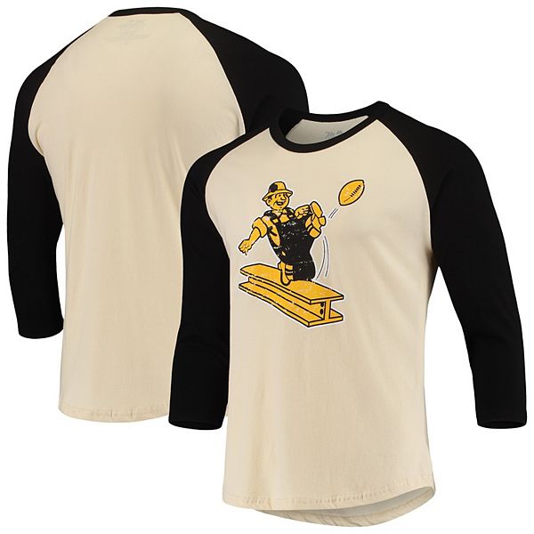 Men's Majestic Threads Cream/Black Pittsburgh Steelers Gridiron Classics  Raglan 3/4-Sleeve T-Shirt