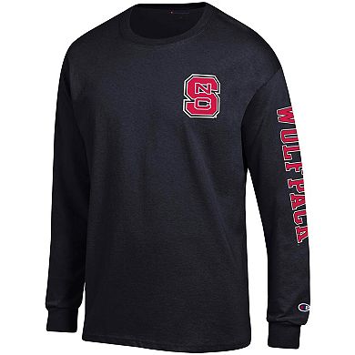 Men's Champion Black NC State Wolfpack Team Stack Long Sleeve T-Shirt