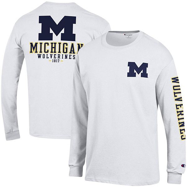 Men's Champion White Michigan Wolverines Team Stack Long Sleeve T-shirt