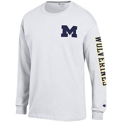 Men's Champion White Michigan Wolverines Team Stack Long Sleeve T-Shirt