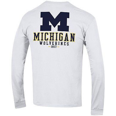 Men's Champion White Michigan Wolverines Team Stack Long Sleeve T-Shirt