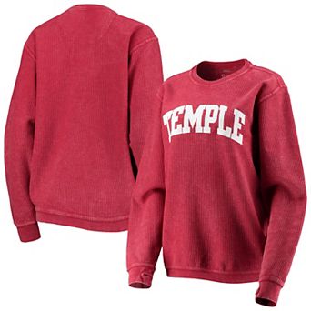 Women's Pressbox Crimson Temple Owls Comfy Cord Vintage Wash Basic Arch Pullover Sweatshirt