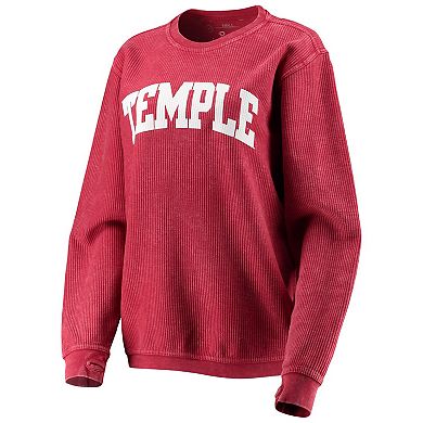 Women's Pressbox Crimson Temple Owls Comfy Cord Vintage Wash Basic Arch Pullover Sweatshirt