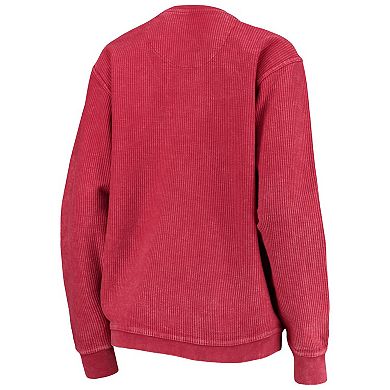 Women's Pressbox Crimson Temple Owls Comfy Cord Vintage Wash Basic Arch Pullover Sweatshirt