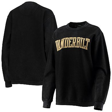 Women's Pressbox Black Vanderbilt Commodores Comfy Cord Vintage Wash Basic Arch Pullover Sweatshirt