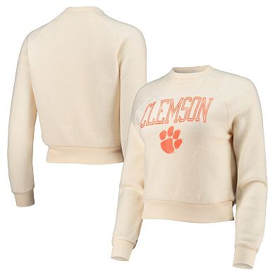 Women's Alternative Apparel Cream Clemson Tigers Eco-Teddy Baby Champ Tri-Blend Sweatshirt