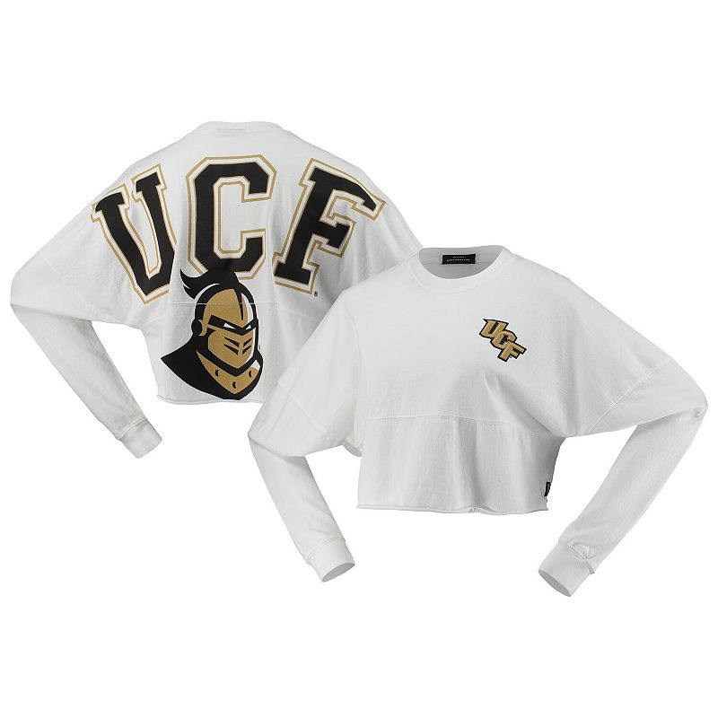 Womens White UCF Knights Raw Hem Cropped Spirit Jersey Long Sleeve T-Shirt