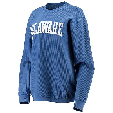 Women's Pressbox Royal Delaware Fightin' Blue Hens Comfy Cord Vintage Wash Basic Arch Pullover Sweatshirt