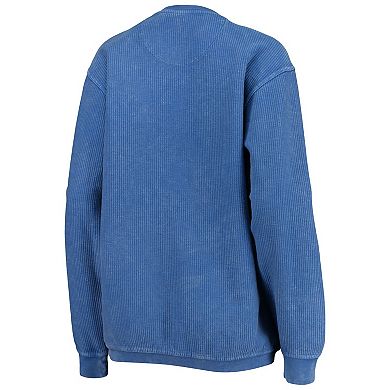 Women's Pressbox Royal Delaware Fightin' Blue Hens Comfy Cord Vintage Wash Basic Arch Pullover Sweatshirt