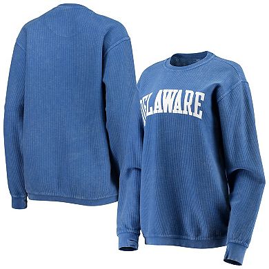 Women's Pressbox Royal Delaware Fightin' Blue Hens Comfy Cord Vintage Wash Basic Arch Pullover Sweatshirt